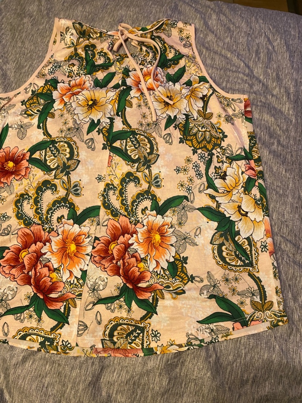 NWT Loft Floral Sleeveless Blouse Womens Petite Large Pull Over w/ Tie Back - Picture 11 of 11